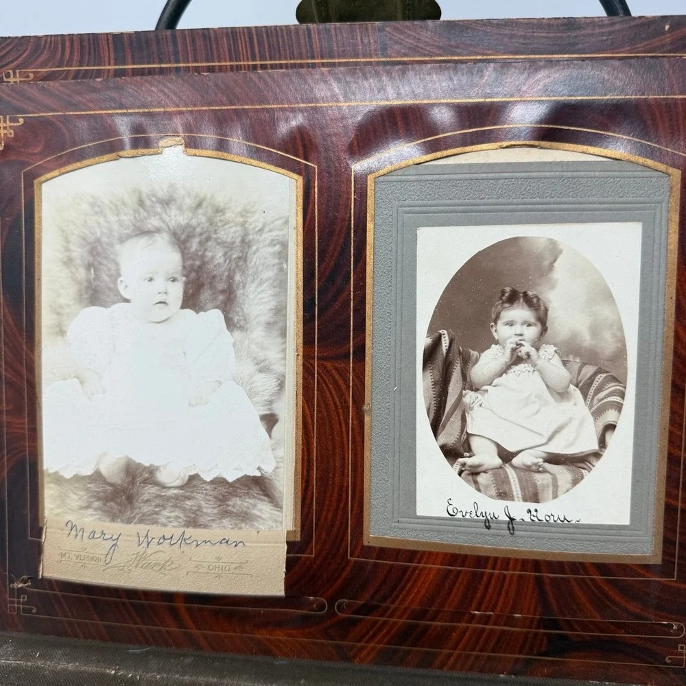 Victorian Standing Cabinet Card Photo Album Antique velvet heart mirror album